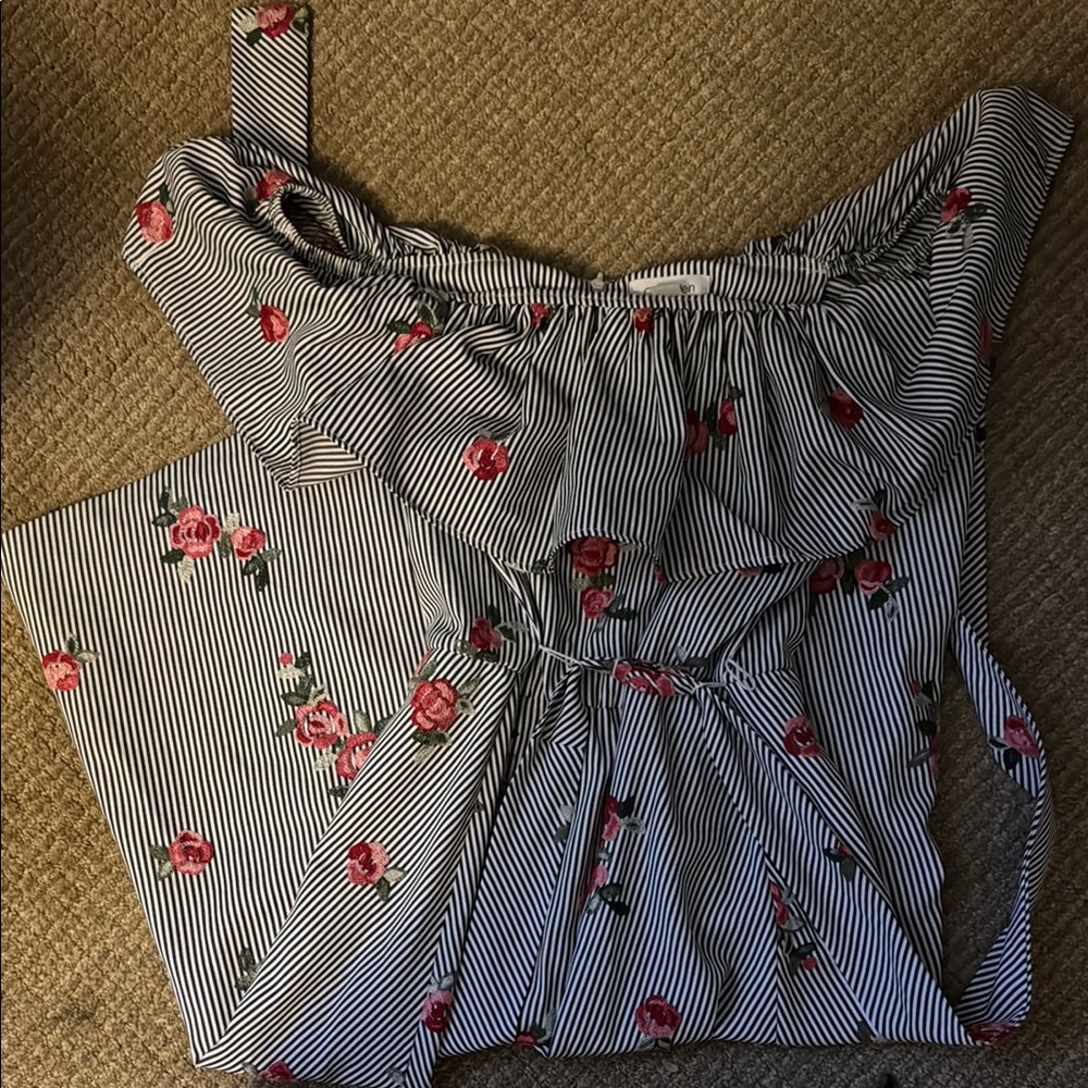 Floral Striped Off-Shoulder Dress
